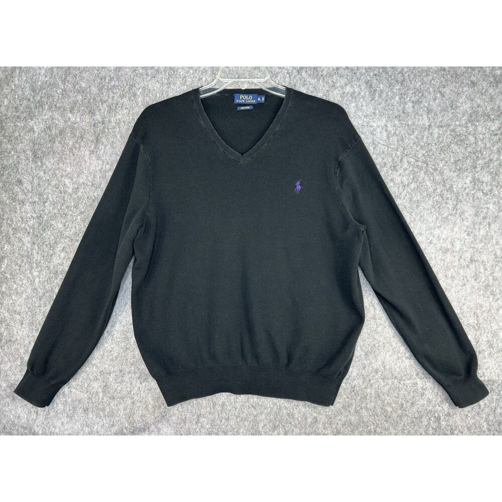 Polo Ralph Lauren Black Pima Cotton V Neck Sweater Light Weight Men’s XL